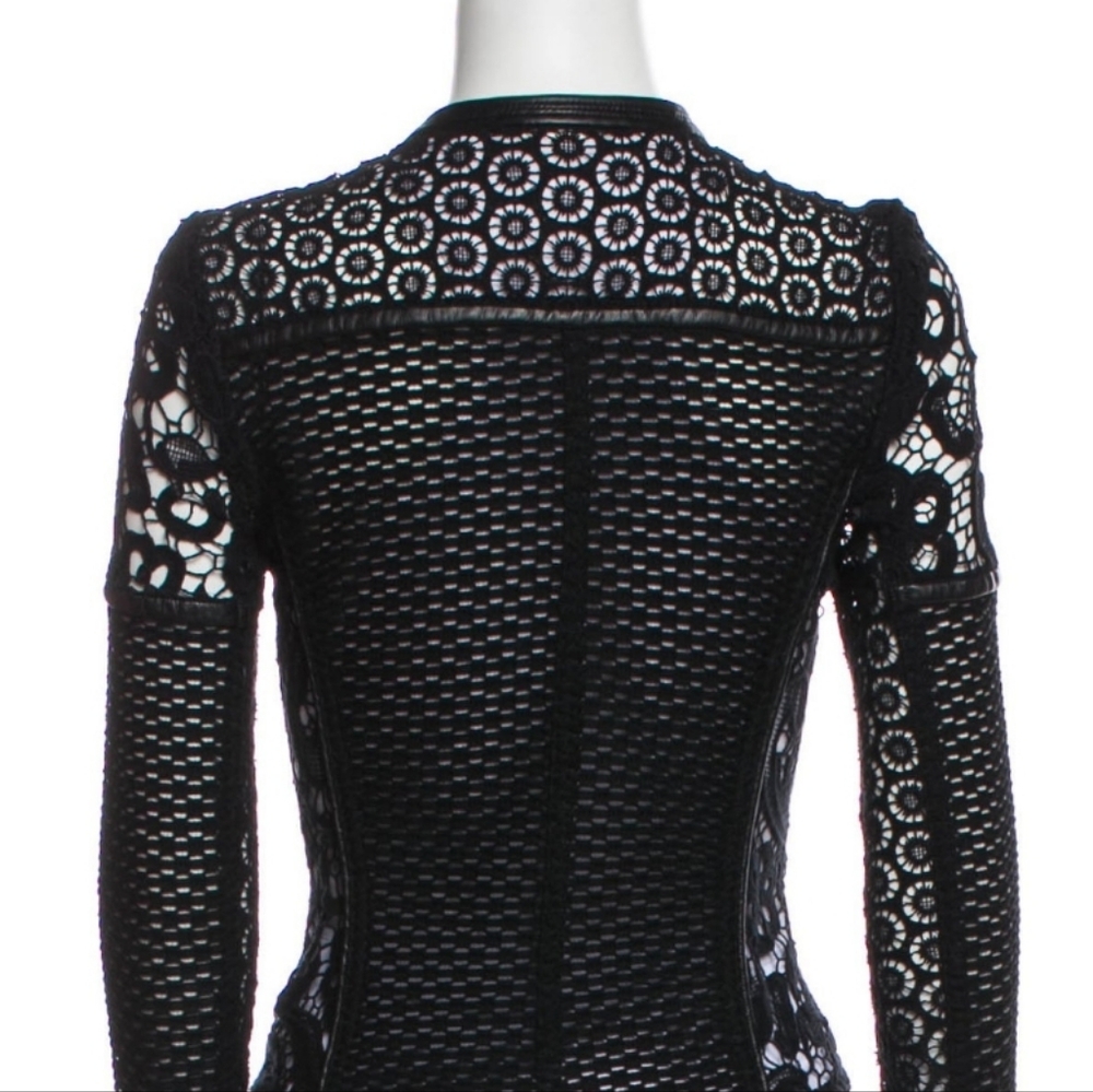 💋DESIGNER Iro Lewis💋. Black Leather and Lace Crochet Jacket Size XS Blazer - Picture 11 of 11